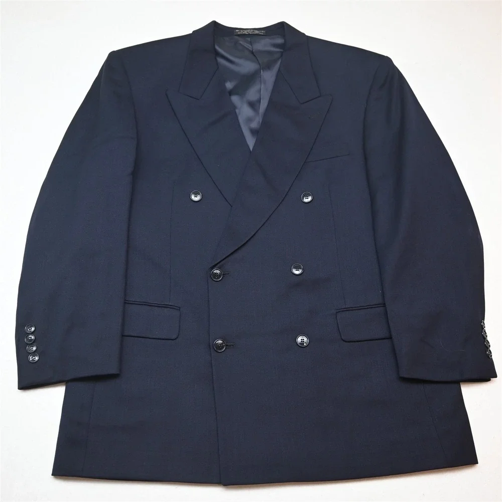 Vtg USA Made Double Breasted 42S 36x30 Navy Blue Wool Mens Jacket Pants Suit